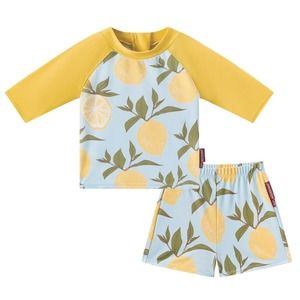 Milkbarn Short Sleeve Zipper Top And Swim Trunks Set -- Lemon NWT